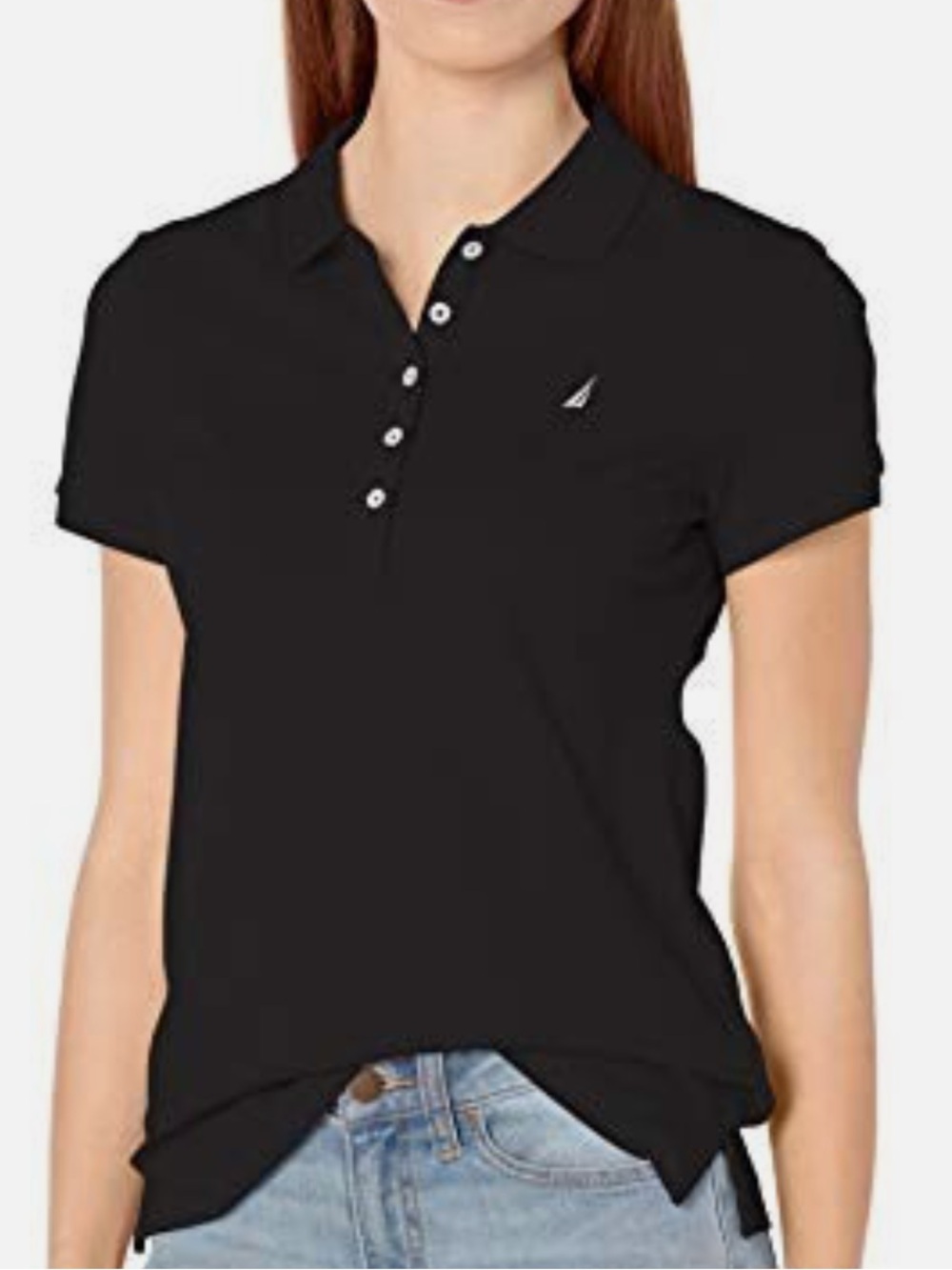 Nautica Women’s 5 button cotton blend polo shirt size M short sleeve black NEW
